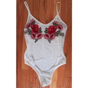 Sheer Flower Embroidered Bodysuit